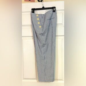 Ann Taylor Factory Pants Womens Size 6 Blue/white Stripe Crop Straight Mid Rise
